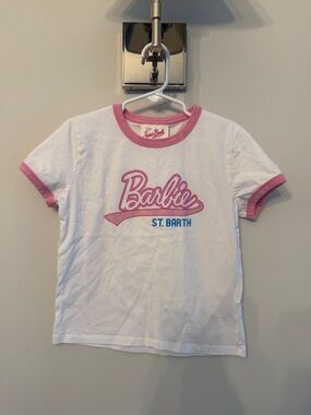 MC2 Saint Barth White Tee with Pink Trim and Barbie Script